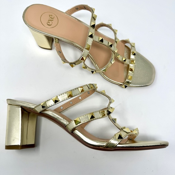 Gold Rockstud Mules with Block Heel - Picture 3 of 12